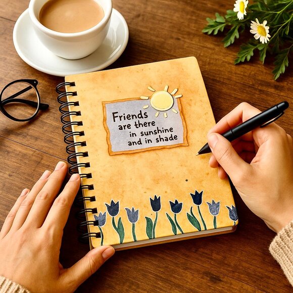 Gibson Hardcover Spiral Notebook Journal FRIENDS IN SUNSHINE & SHADE Lin… - Picture 1 of 11